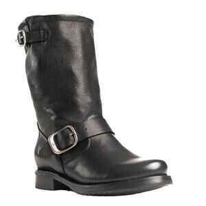 Frye Veronica Boots Soft Leather Mid Calf Buckle Strap Slip On Biker Black 8.5